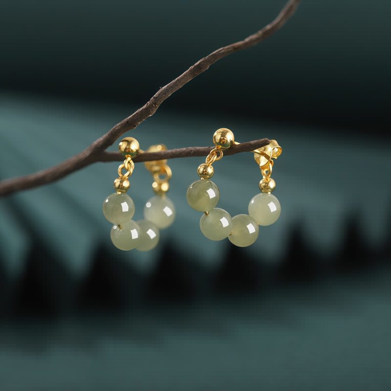 Aretes de Jade de Hetian y Abundancia en Plata 925 Hetian Jade Abundance Earrings in 925 Silver