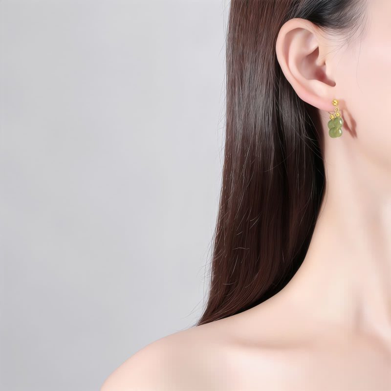 Aretes de Jade de Hetian y Abundancia en Plata 925 Hetian Jade Abundance Earrings in 925 Silver