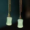 Aretes colgantes con diseño de bambú y jade Jade Bamboo Pattern Drop Earrings
