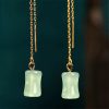Aretes colgantes con diseño de bambú y jade Jade Bamboo Pattern Drop Earrings
