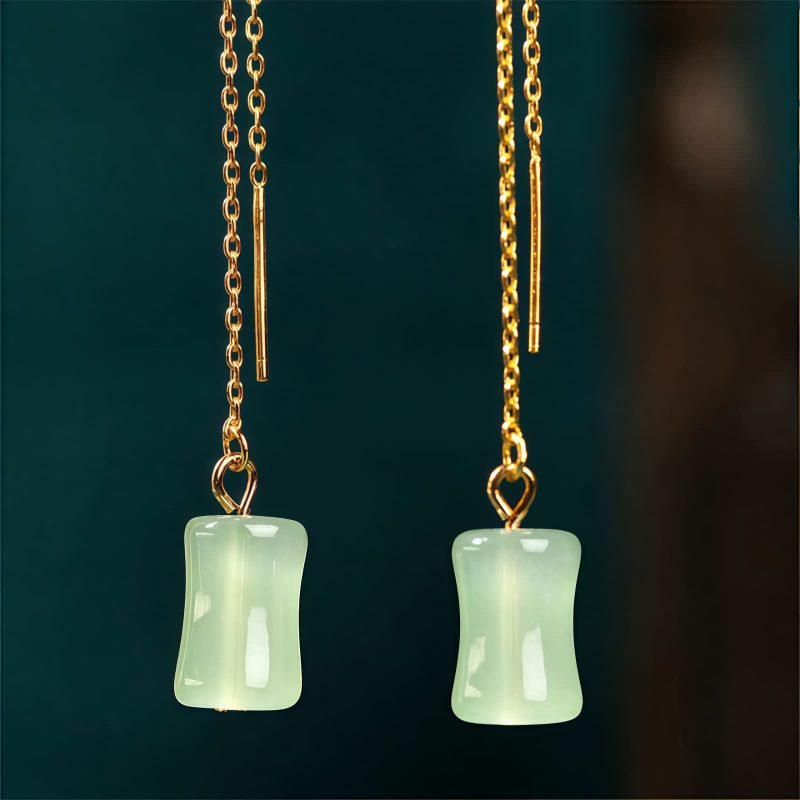 Aretes colgantes con diseño de bambú y jade Jade Bamboo Pattern Drop Earrings