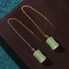 Aretes colgantes con diseño de bambú y jade Jade Bamboo Pattern Drop Earrings