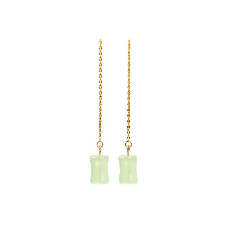 Aretes colgantes con diseño de bambú y jade Jade Bamboo Pattern Drop Earrings