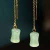 Aretes colgantes con diseño de bambú y jade Jade Bamboo Pattern Drop Earrings