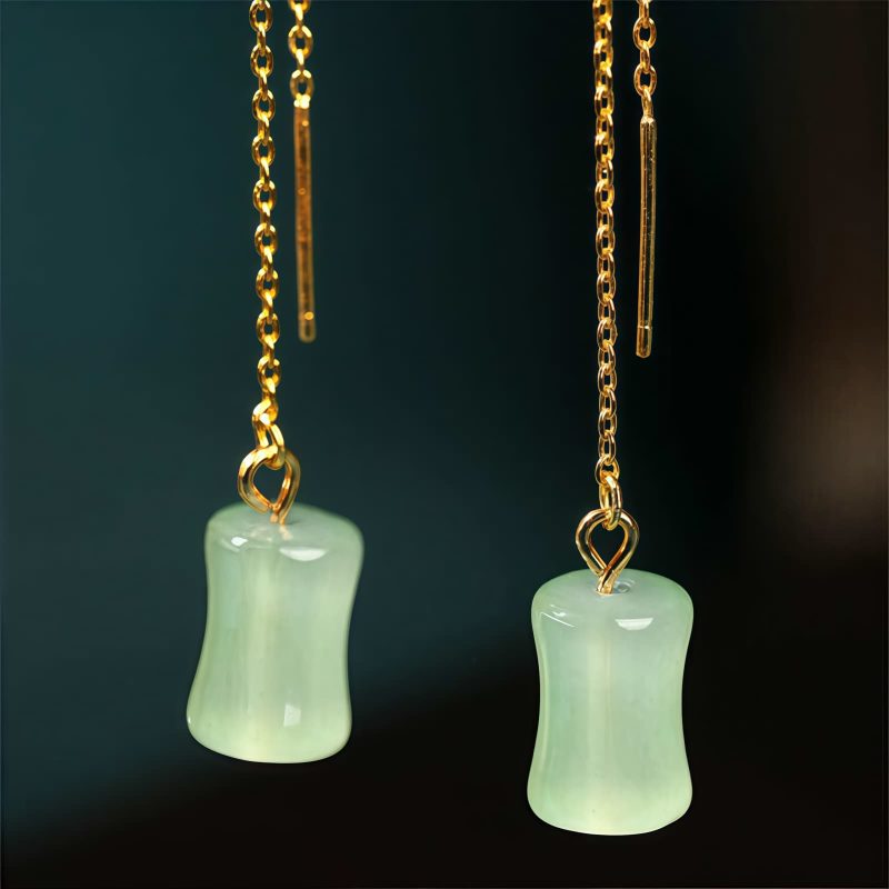 Aretes colgantes con diseño de bambú y jade Jade Bamboo Pattern Drop Earrings