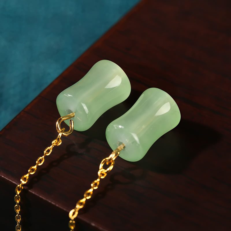 Aretes colgantes con diseño de bambú y jade Jade Bamboo Pattern Drop Earrings