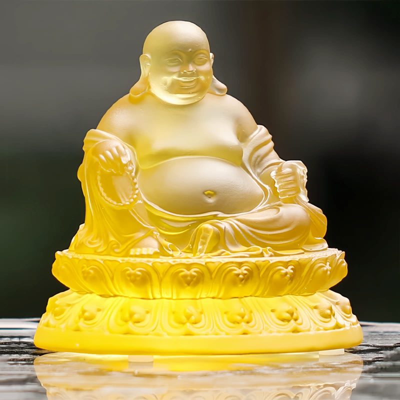 Estatua de Buda Ríe de Cristal Liuli para la Abundancia Liuli Crystal Laughing Buddha Wealth Statue