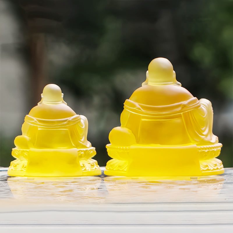 Estatua de Buda Ríe de Cristal Liuli para la Abundancia Liuli Crystal Laughing Buddha Wealth Statue