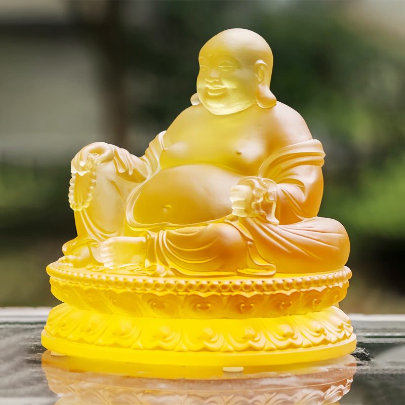 Estatua de Buda Ríe de Cristal Liuli para la Abundancia Liuli Crystal Laughing Buddha Wealth Statue
