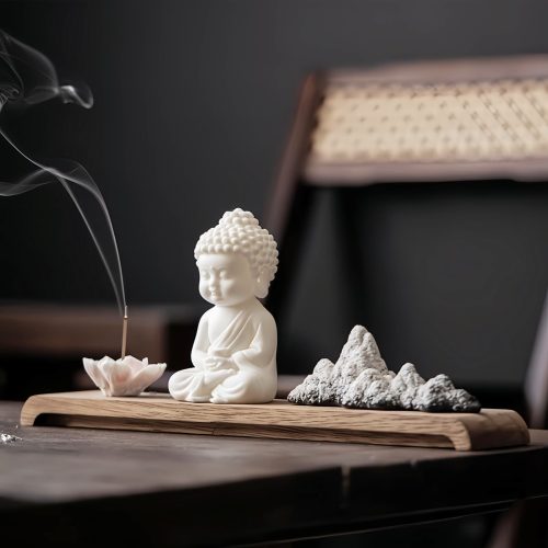 Quemador de Incienso de Loto Kwan Yin de Cerámica Quemador de Incienso de Loto Kwan Yin de Cerámica