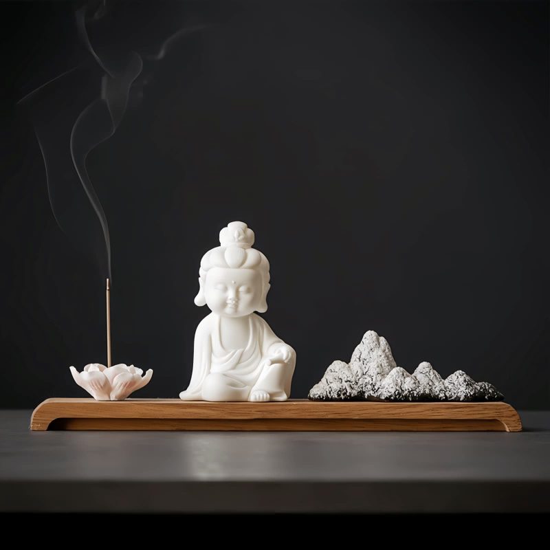 Quemador de Incienso de Loto Kwan Yin de Cerámica Lotus Kwan Yin Ceramic Incense Burner