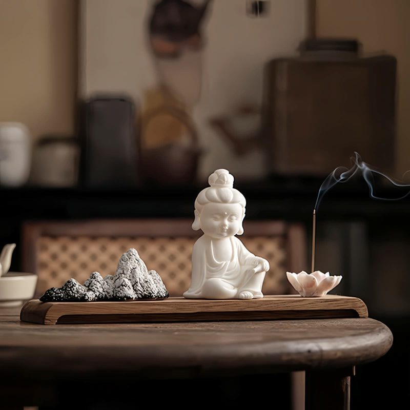 Quemador de Incienso de Loto Kwan Yin de Cerámica Lotus Kwan Yin Ceramic Incense Burner