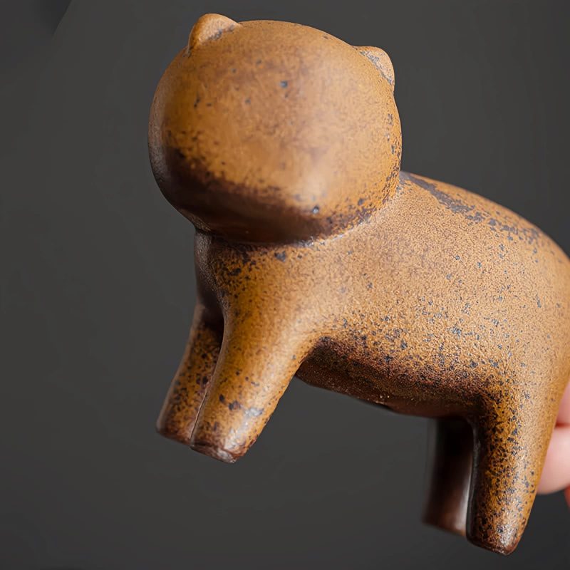 Mini Decoração de Gato de Cerâmica com Sapo de Feng Shui Mini Ceramic Cat Feng Shui Decoration