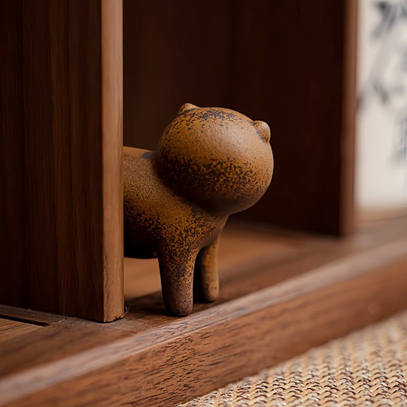 Mini Decoração de Gato de Cerâmica com Sapo de Feng Shui Mini Ceramic Cat Feng Shui Decoration