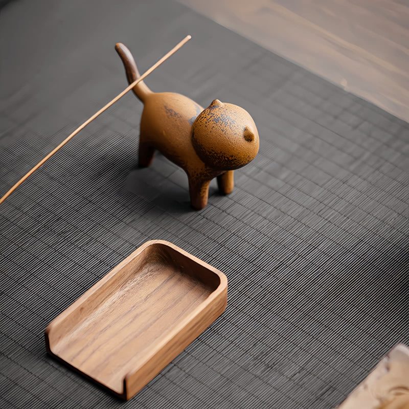 Mini Decoração de Gato de Cerâmica com Sapo de Feng Shui Mini Ceramic Cat Feng Shui Decoration