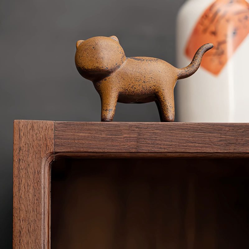 Mini Decoração de Gato de Cerâmica com Sapo de Feng Shui Mini Ceramic Cat Feng Shui Decoration