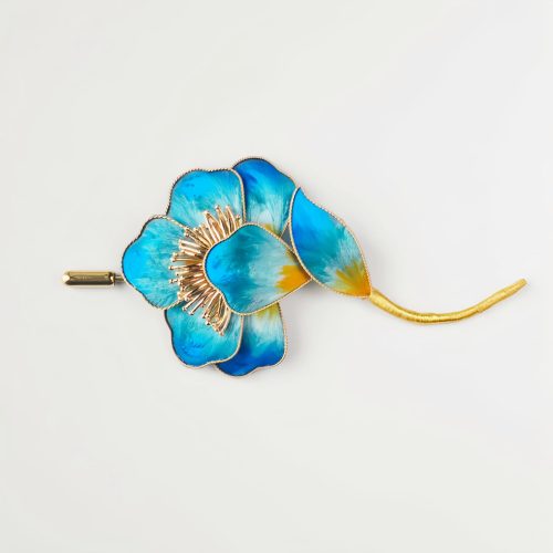 Broche de Flor Azul en Seda de Morera Broche de Flor Azul en Seda de Morera