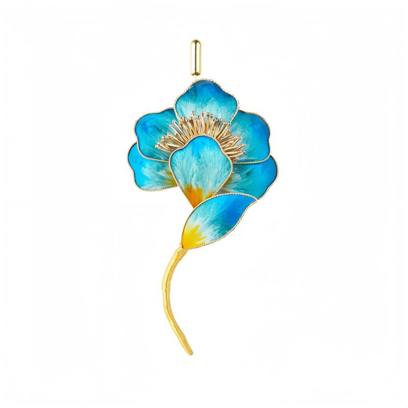 Broche de Flor Azul en Seda de Morera Mulberry Silk Blue Flower Brooch