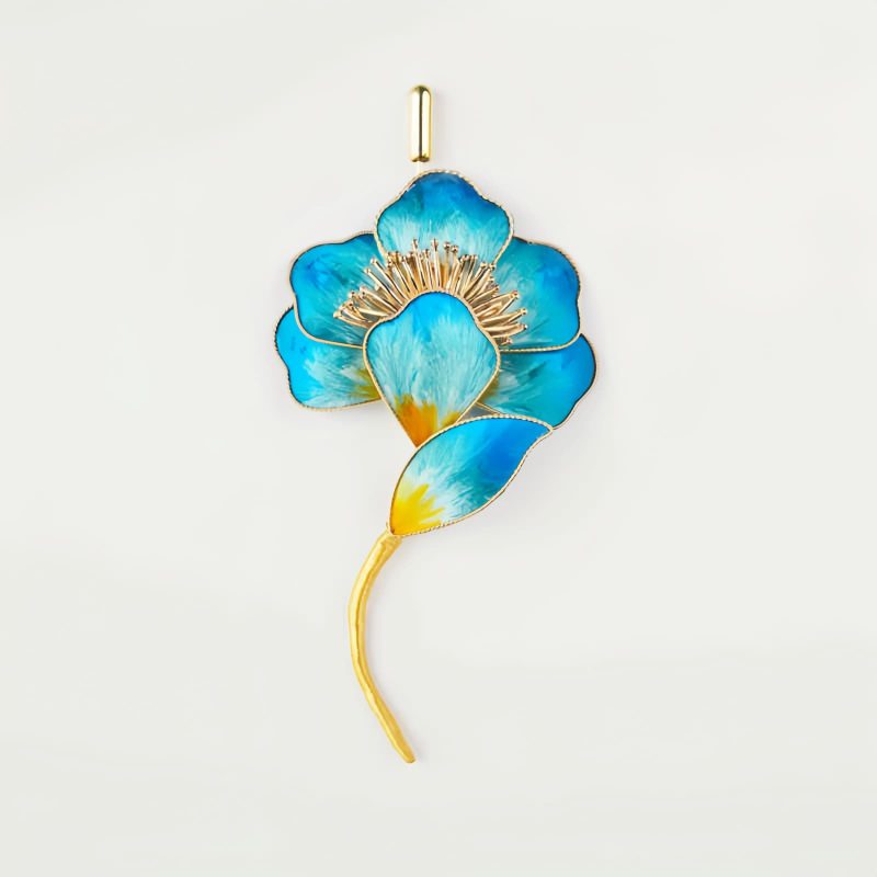 Broche de Flor Azul en Seda de Morera Mulberry Silk Blue Flower Brooch