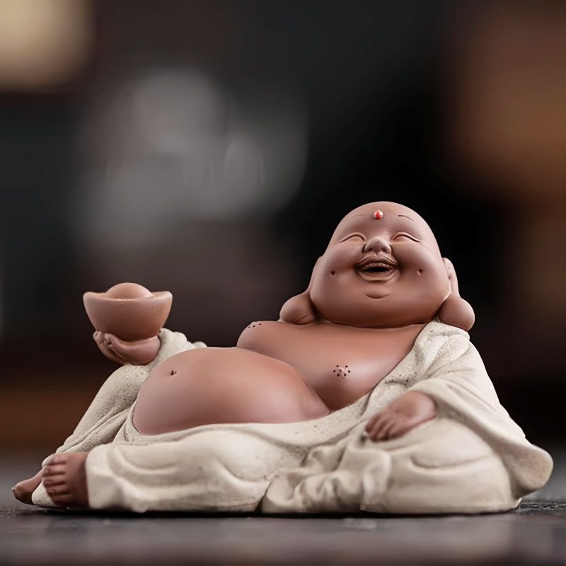 Estatua de Buda Maitreya de Arcilla Morada para la Riqueza Purple Clay Maitreya Wealth Buddha Statue