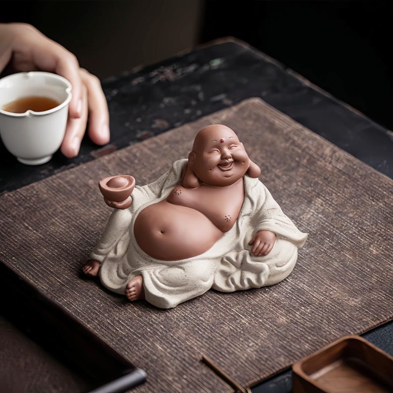 Estatua de Buda Maitreya de Arcilla Morada para la Riqueza Purple Clay Maitreya Wealth Buddha Statue
