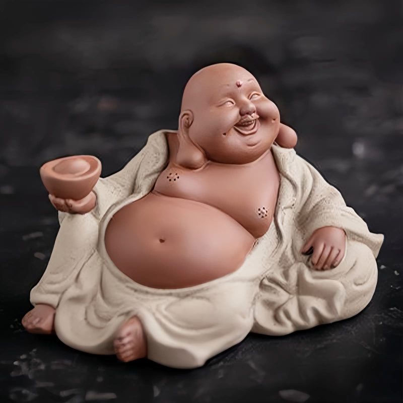 Estatua de Buda Maitreya de Arcilla Morada para la Riqueza Purple Clay Maitreya Wealth Buddha Statue