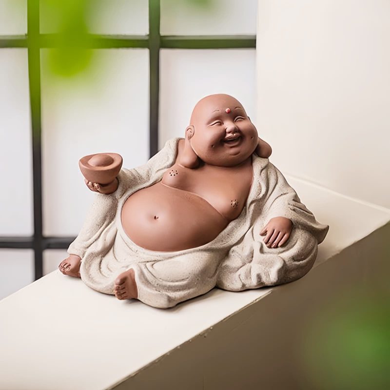 Estatua de Buda Maitreya de Arcilla Morada para la Riqueza Purple Clay Maitreya Wealth Buddha Statue