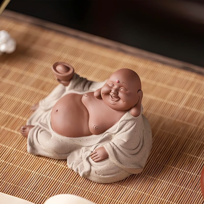 Estatua de Buda Maitreya de Arcilla Morada para la Riqueza Purple Clay Maitreya Wealth Buddha Statue