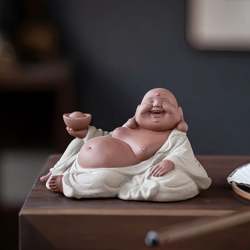 Estatua de Buda Maitreya de Arcilla Morada para la Riqueza Purple Clay Maitreya Wealth Buddha Statue
