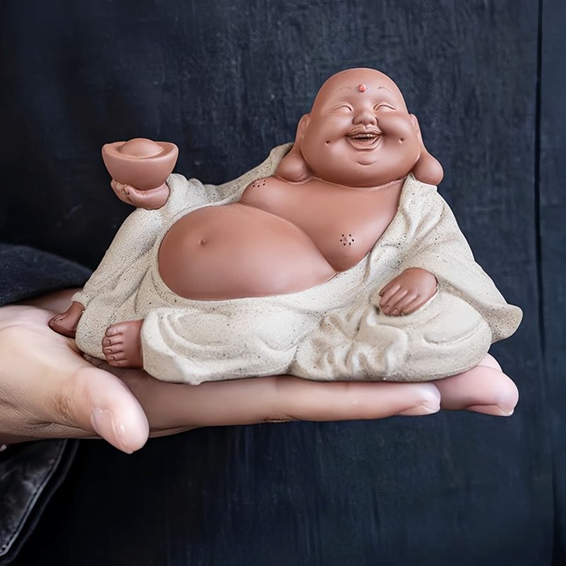 Estatua de Buda Maitreya de Arcilla Morada para la Riqueza Purple Clay Maitreya Wealth Buddha Statue