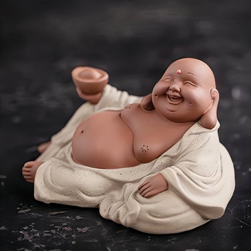 Estatua de Buda Maitreya de Arcilla Morada para la Riqueza Purple Clay Maitreya Wealth Buddha Statue