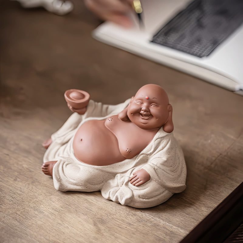 Estatua de Buda Maitreya de Arcilla Morada para la Riqueza Purple Clay Maitreya Wealth Buddha Statue