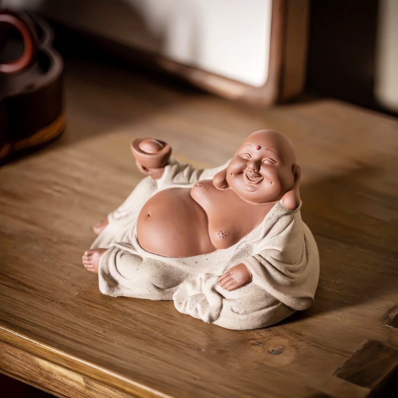 Estatua de Buda Maitreya de Arcilla Morada para la Riqueza Purple Clay Maitreya Wealth Buddha Statue