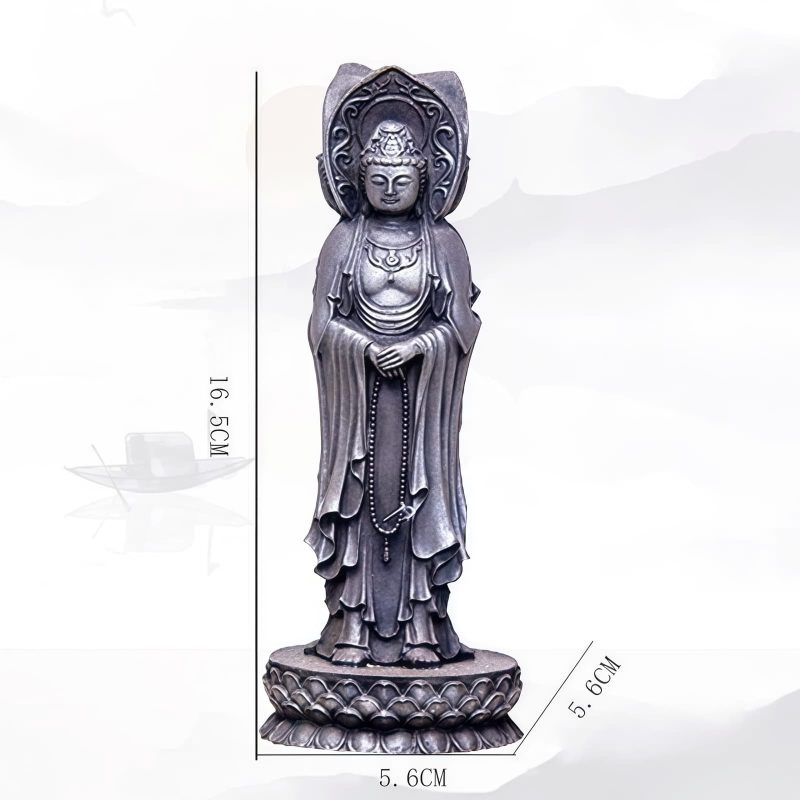 Patung Kwan Yin Bubuk Besi Berkarat - Simbol Kasih Sayang Tiga Wajah Rusty Iron Powder Kwan Yin Statue - Three-Faced Compassion Symbol