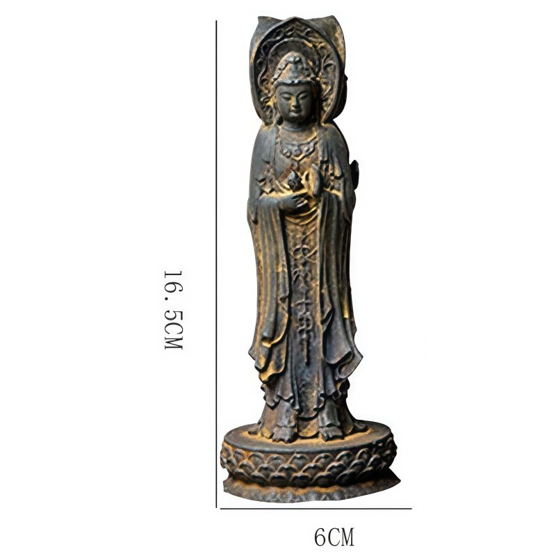 Patung Kwan Yin Bubuk Besi Berkarat - Simbol Kasih Sayang Tiga Wajah Rusty Iron Powder Kwan Yin Statue - Three-Faced Compassion Symbol