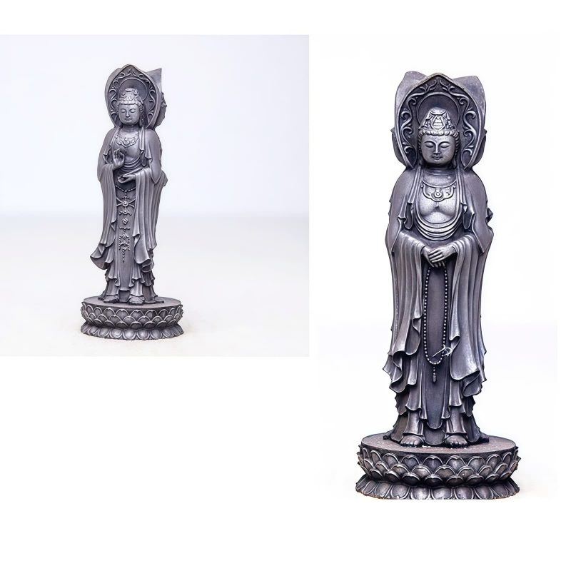 Patung Kwan Yin Bubuk Besi Berkarat - Simbol Kasih Sayang Tiga Wajah Rusty Iron Powder Kwan Yin Statue - Three-Faced Compassion Symbol