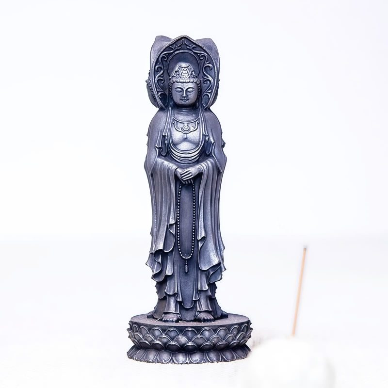 Patung Kwan Yin Bubuk Besi Berkarat - Simbol Kasih Sayang Tiga Wajah Rusty Iron Powder Kwan Yin Statue - Three-Faced Compassion Symbol