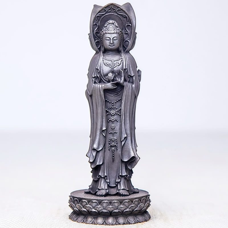 Patung Kwan Yin Bubuk Besi Berkarat - Simbol Kasih Sayang Tiga Wajah Rusty Iron Powder Kwan Yin Statue - Three-Faced Compassion Symbol