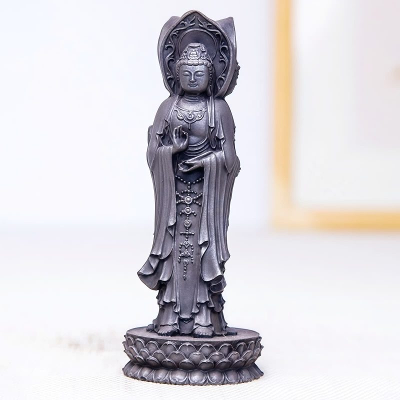 Patung Kwan Yin Bubuk Besi Berkarat - Simbol Kasih Sayang Tiga Wajah Rusty Iron Powder Kwan Yin Statue - Three-Faced Compassion Symbol