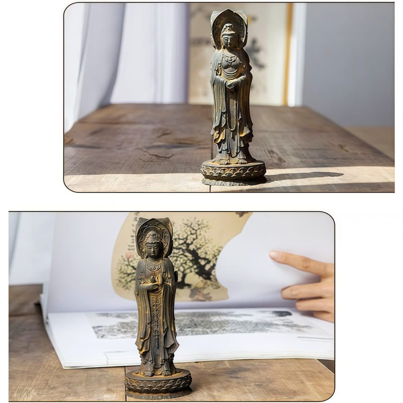 Patung Kwan Yin Bubuk Besi Berkarat - Simbol Kasih Sayang Tiga Wajah Rusty Iron Powder Kwan Yin Statue - Three-Faced Compassion Symbol