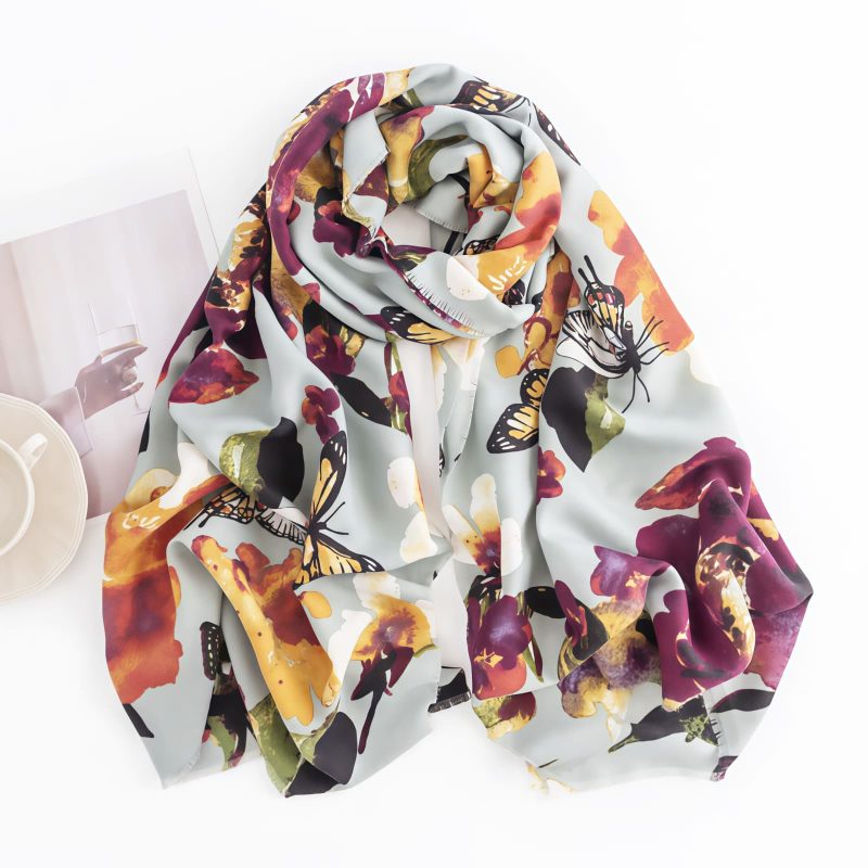 Chal Bufanda con Estampa de Mariposas y Flores Tibetanas Tibetan Butterfly Flower Print Shawl
