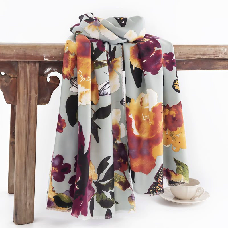 Chal Bufanda con Estampa de Mariposas y Flores Tibetanas Tibetan Butterfly Flower Print Shawl