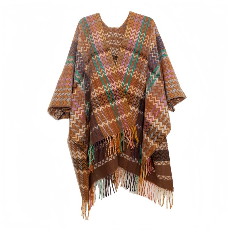 Chale Tibetano con Borlas Onduladas y Colores Vibrantes Tibetan Colorful Wavy Tassel Shawl