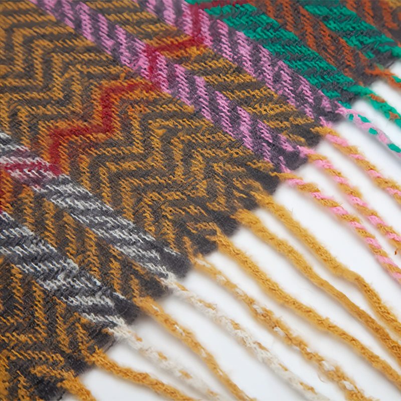 Chale Tibetano con Borlas Onduladas y Colores Vibrantes Tibetan Colorful Wavy Tassel Shawl