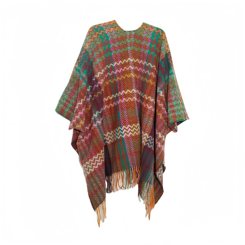 Chale Tibetano con Borlas Onduladas y Colores Vibrantes Tibetan Colorful Wavy Tassel Shawl
