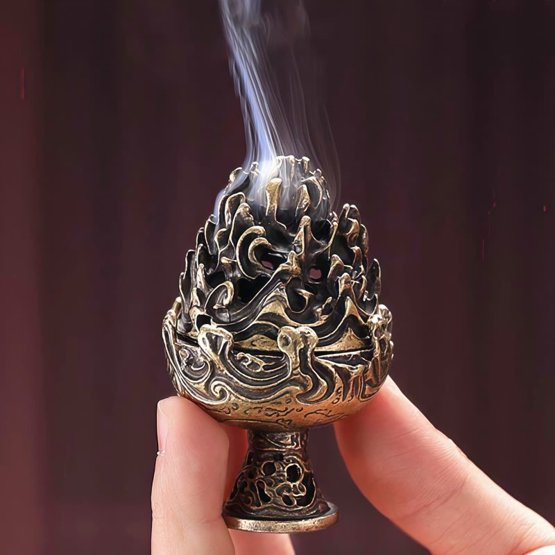 Quemador de Incienso Miniatura de Aleación de Cobre Tibetano Tibetan Copper Alloy Mini Mountain Incense Burner