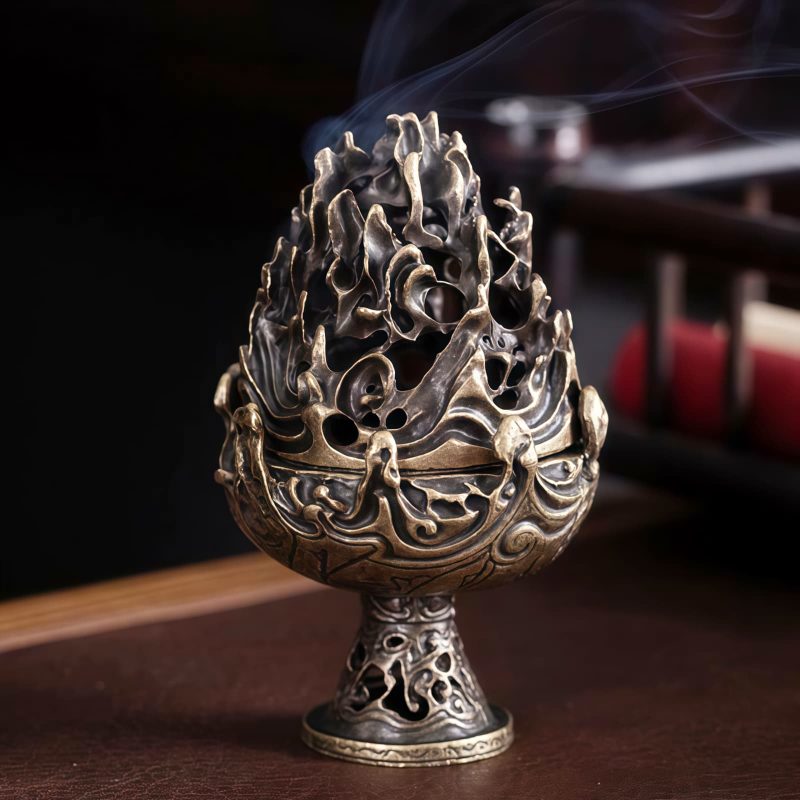 Quemador de Incienso Miniatura de Aleación de Cobre Tibetano Tibetan Copper Alloy Mini Mountain Incense Burner