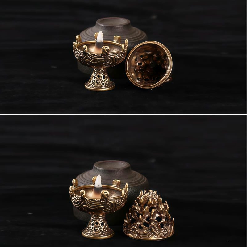 Quemador de Incienso Miniatura de Aleación de Cobre Tibetano Tibetan Copper Alloy Mini Mountain Incense Burner