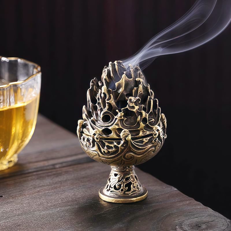 Quemador de Incienso Miniatura de Aleación de Cobre Tibetano Tibetan Copper Alloy Mini Mountain Incense Burner