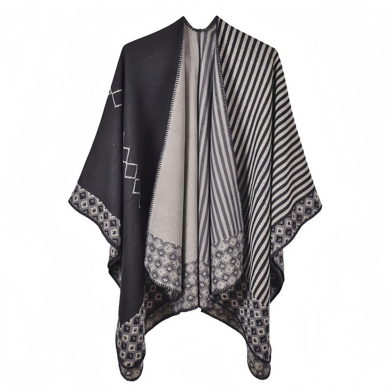 Chal de Rayas con Patrón de Diamante Tibetano Tibetan Diamond Pattern Striped Shawl